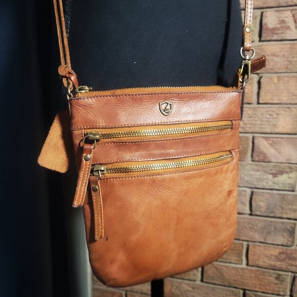 COCHOA Crossbody Sling Bag Small Caramel Brown Leather Purse Vintage - Picture 2 of 13